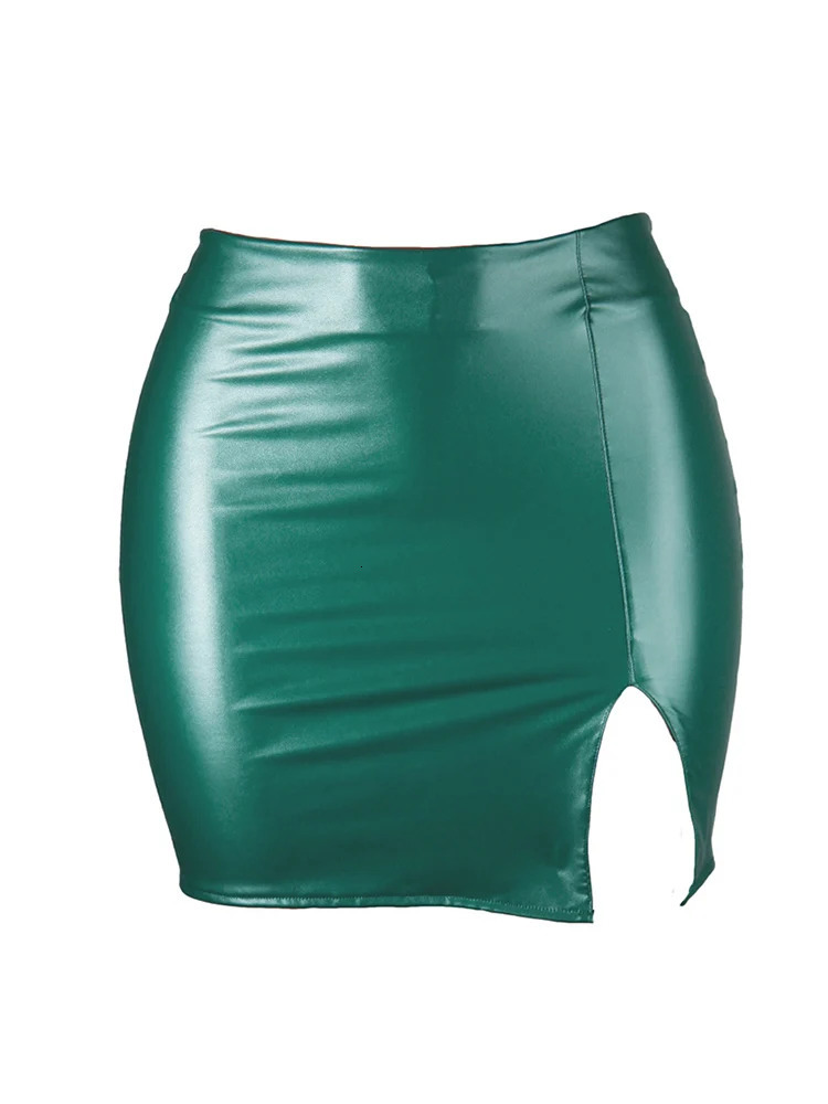 Women Leather Night Clubwear Skirts Summer Pure Color PUleather Zipper Sexy Hip Mini 251027
