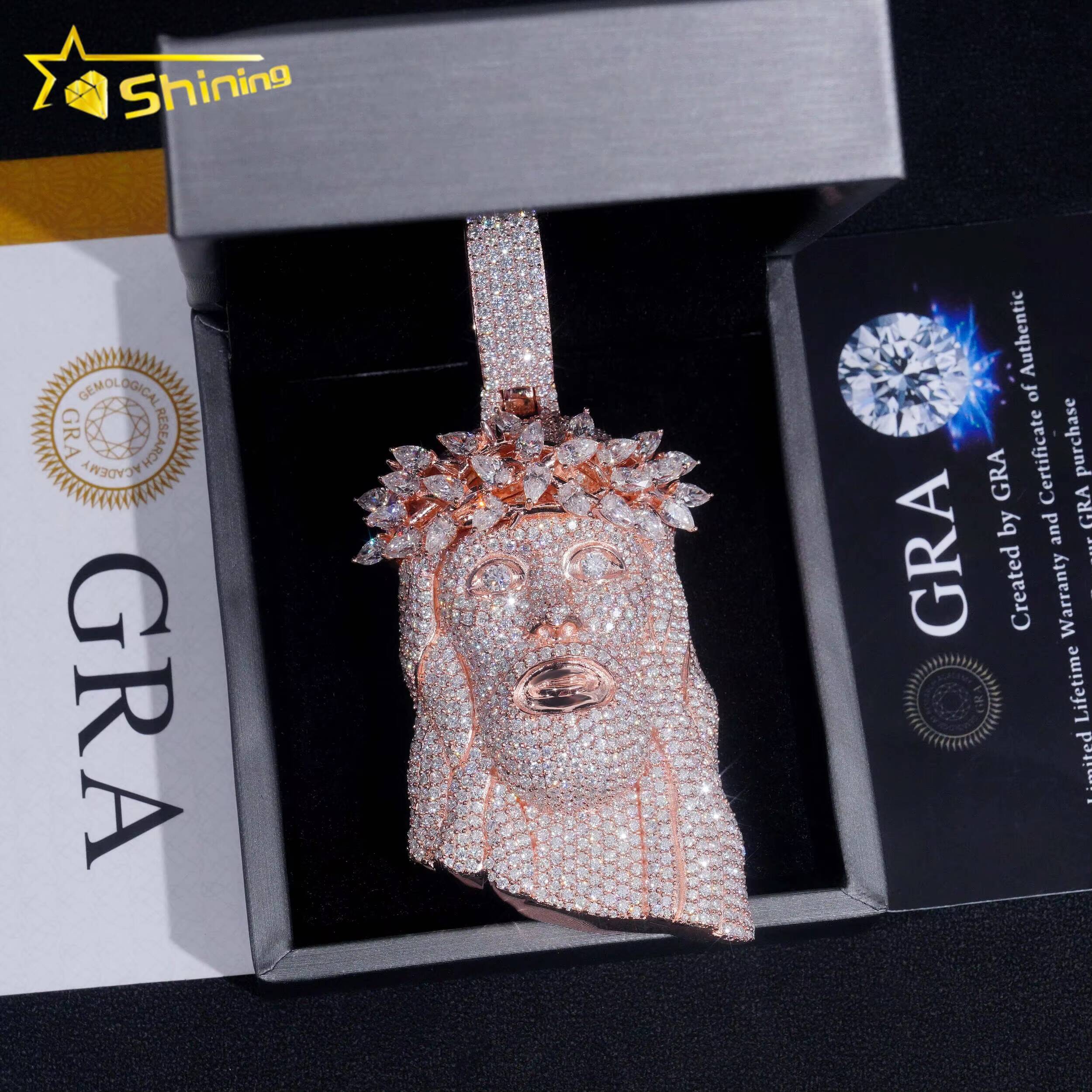 Custom Luxury 925 Sterling Silver Jesus Head Design Wholesale Price Vvs Lab Moissanite Diamond Iced Out Pendant