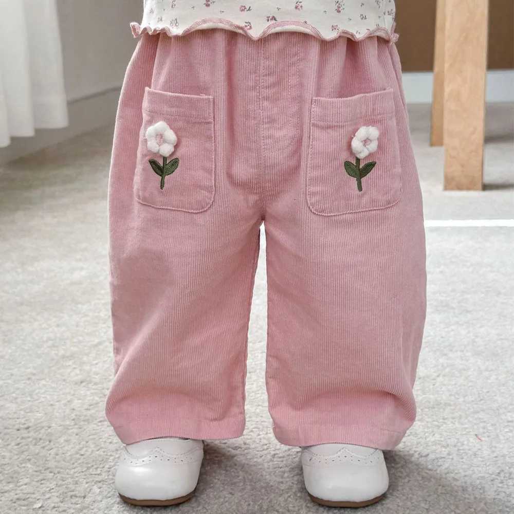 Girl Pants Cotton Flower Embroidery Autumn Winter Children Clothing Straight Toddler Trousers For SchoolT251027