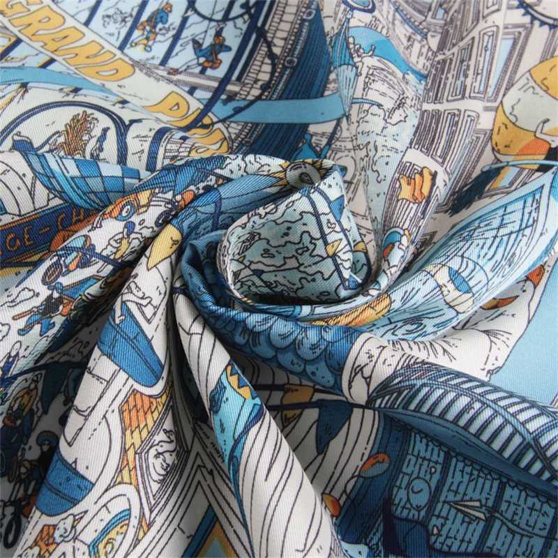90CM Casual Fashion Twill Silk Scarf for Wen City of Paris Print Wraps band Shawl Stos Hijab Lady Square Foard BandanaW251027