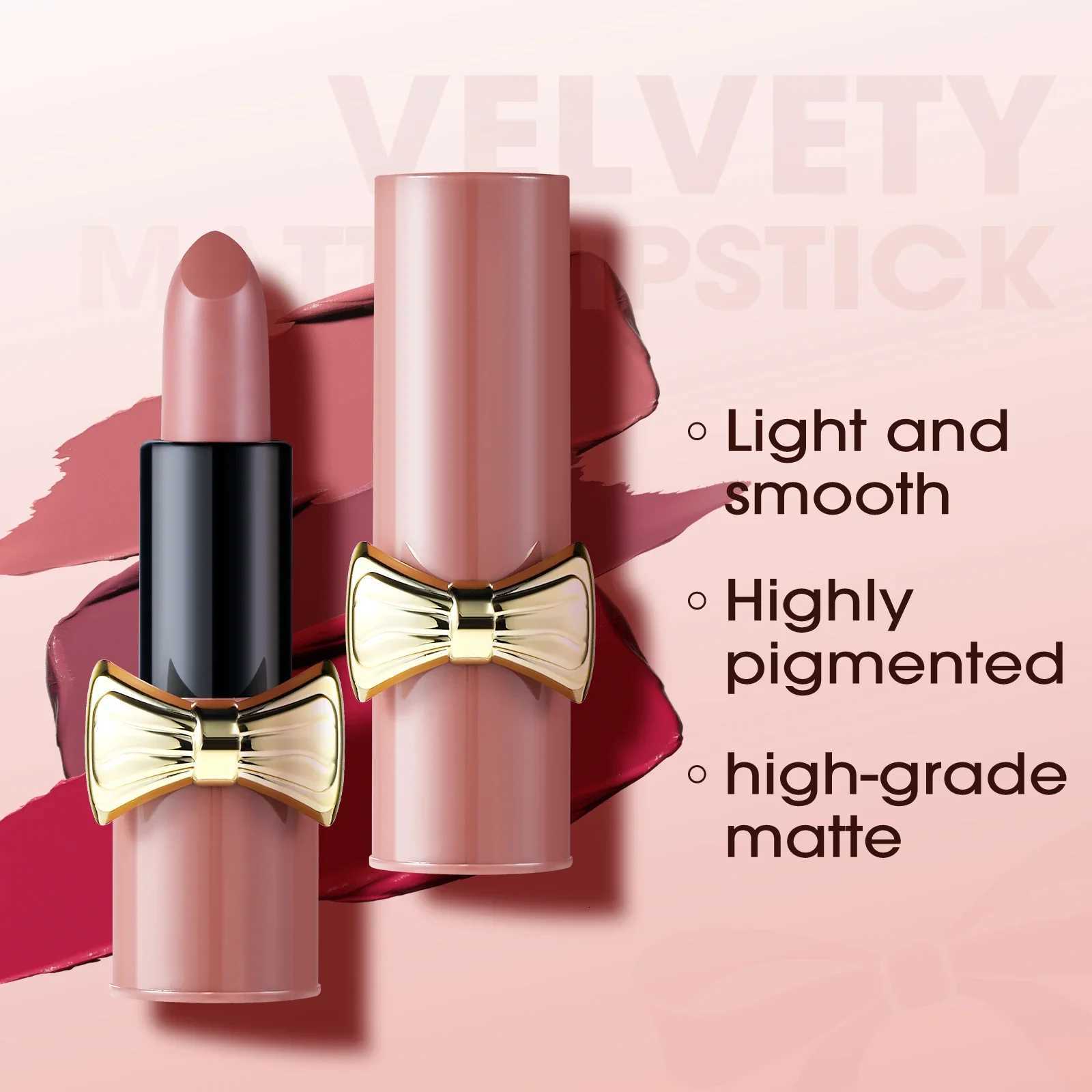 Bowknot Lipstick Matte Velvet Nude Lipstick Brightly Coloured Lip Tint Balm Nonstick Cup Smooth Sexy Red Pink Lip Glaze Makeup W251027