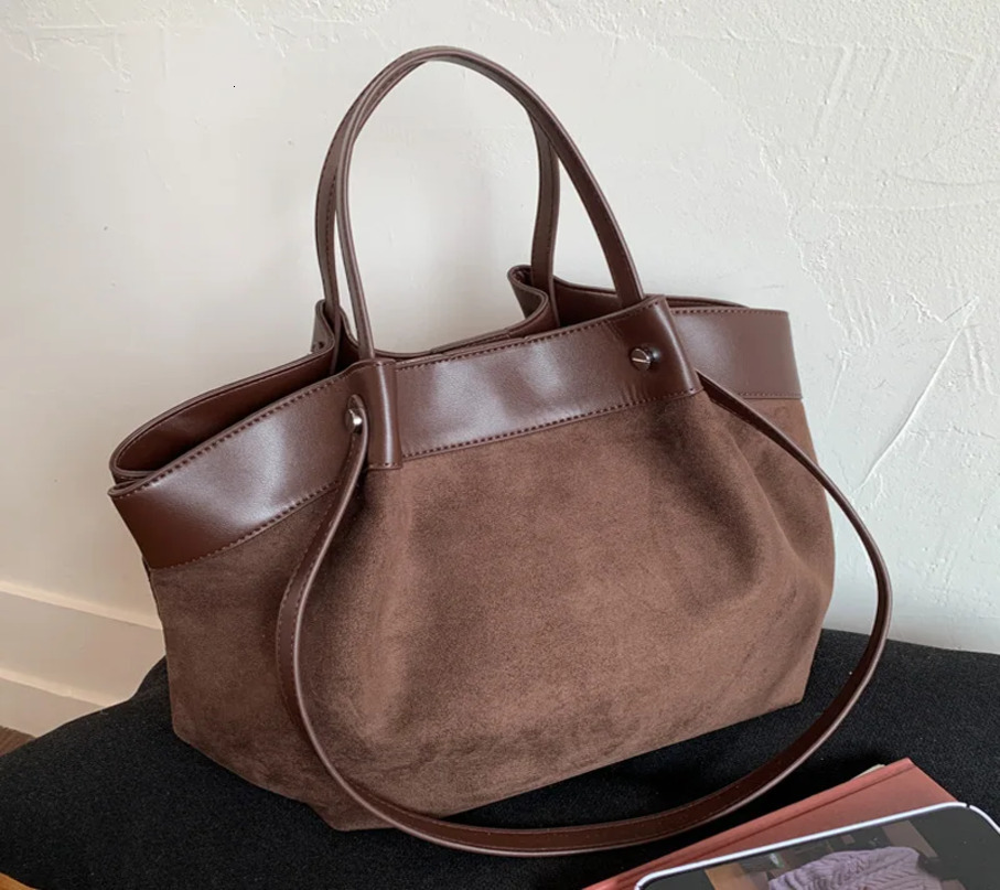 Korean Suede Tote Vintage Shoulder Bag for Women Spacious Purse 251014