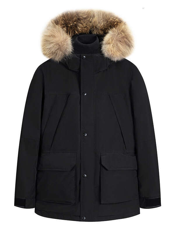 Winter Men's Down Jacket With Fur Collar Thickened Mid-Length Parka Warm Workwear