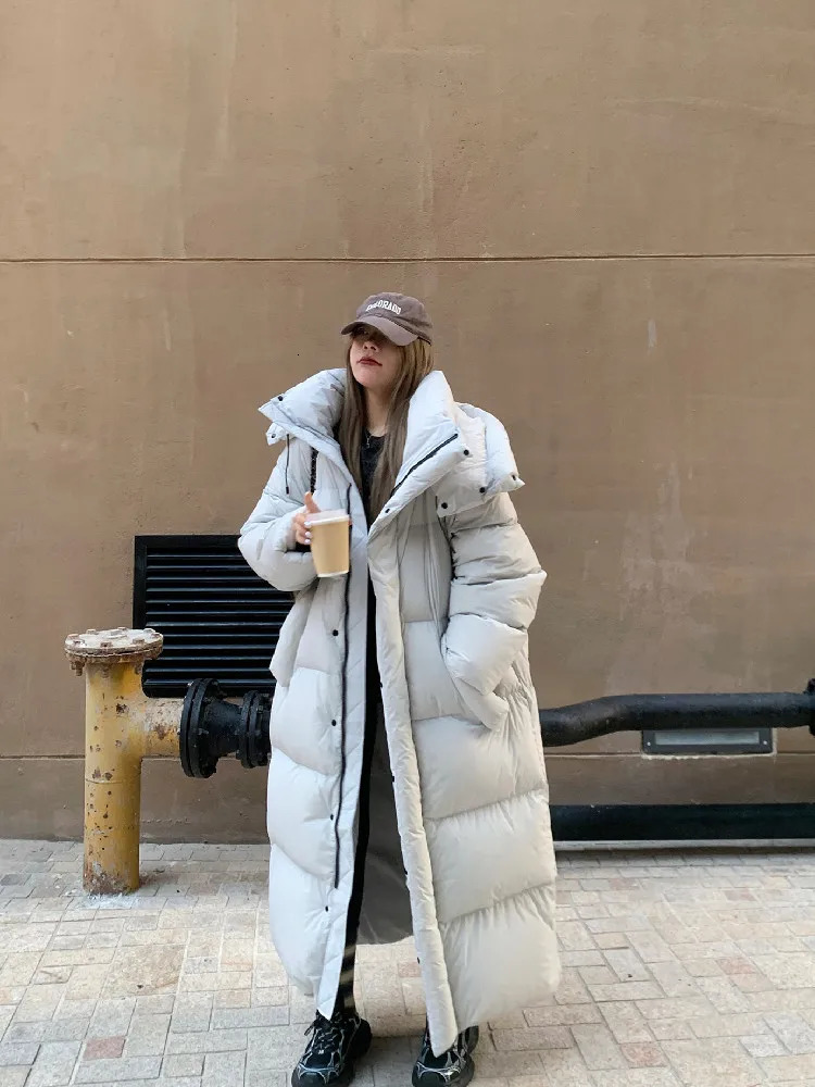 Winter Women Casual Long Sleeve Outerwear Solid Color Hooded Maxi XLong Parkas Jacket Oversized Single Breasted Warm Coat 251027