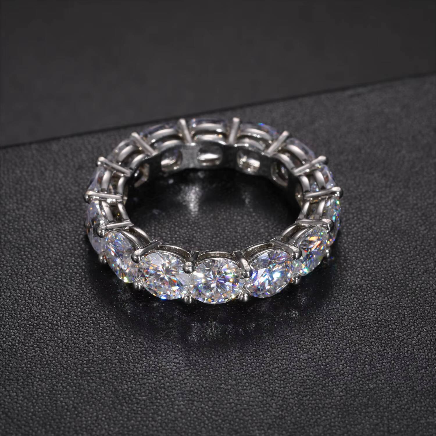 Wholesale Custom Wedding Jewelry White Gold Plated 925 Sterling Silver VVS Moissanite Diamond Tennis Eternity Engagement Ring