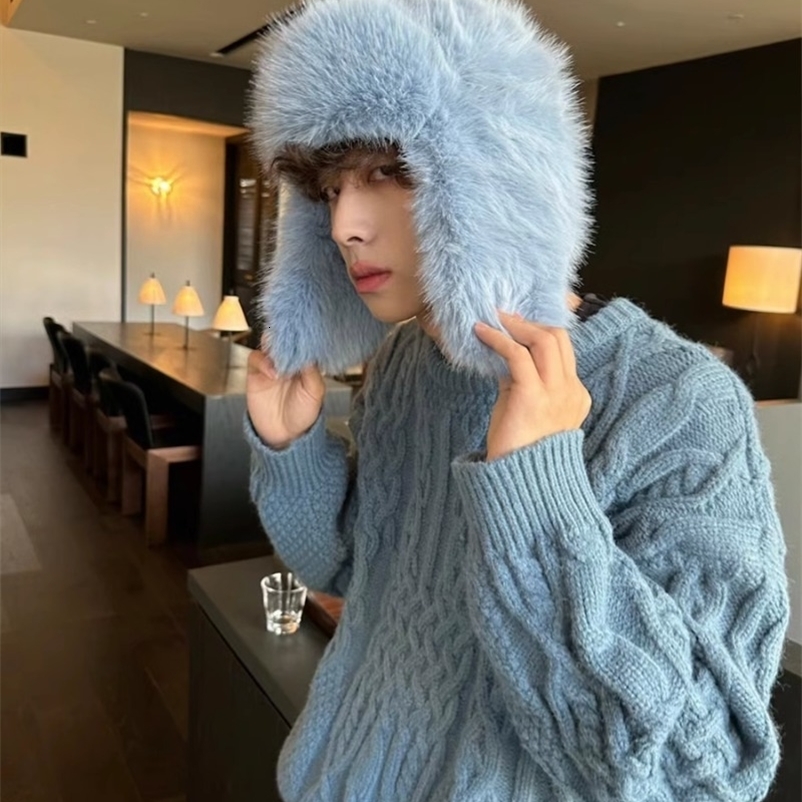 Fluffy Imitation Mink Fur Bomber Hats Mens Autumn and Winter Korean Version Plush Pilot Hat Female Ins Blogger Cycling Cold Hat 251024