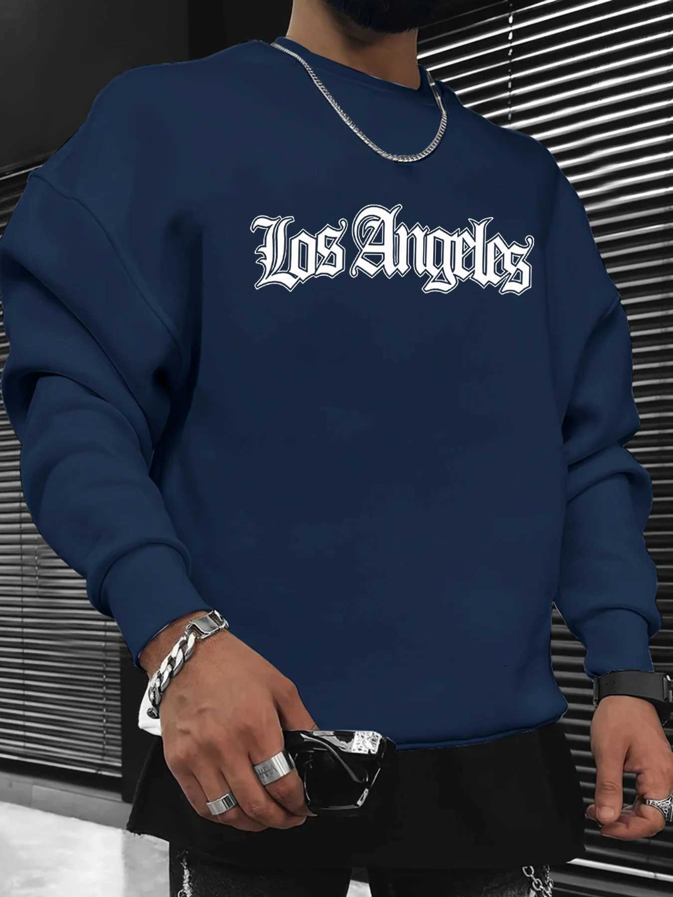 Mens autumn and winter fashionable casual loose Los Angeles letter graphic printed long sleeved round neck sweatshirt W251027