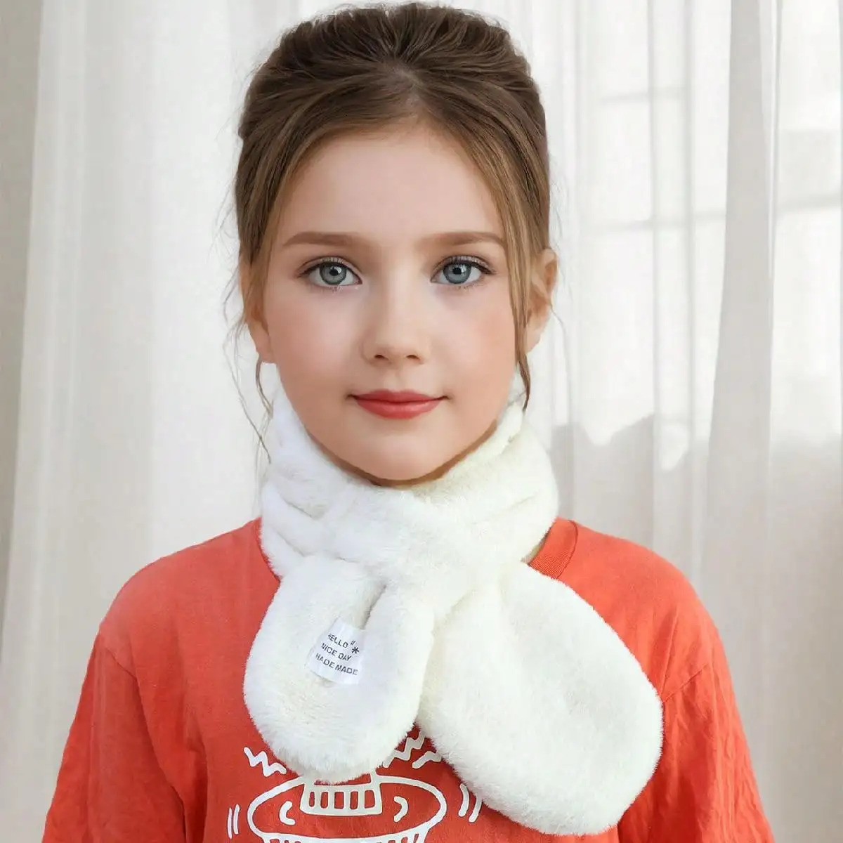 Winter Warm Plush Baby Scarf Solid Color Crossover neck Scarf Soft Furry Warm Neck Gaiter for Boys and Girls 251027