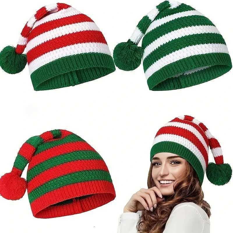 Christmas striped knitted hat unisex Santa hat winter beanie hat portable warm crochet hat suitable for holiday partiesW251027