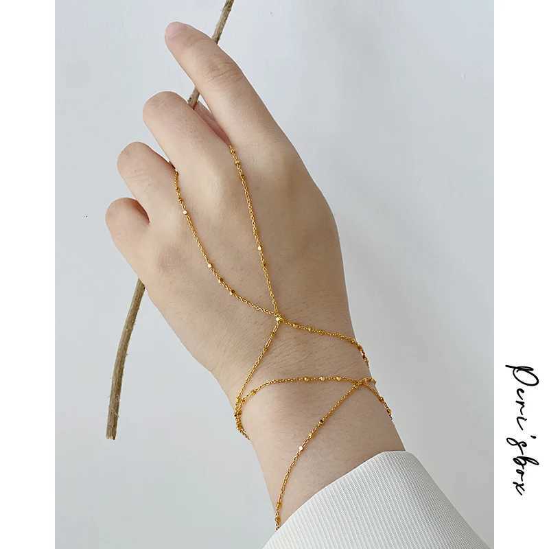 PersBox Exquisite Gold Color Bead Chain Finger To Wrist Bracet Vintage Adjustab Wrap Around Slave Bracet Layering JewryW251027
