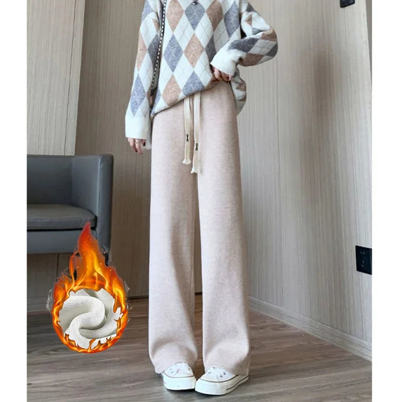 Winter s Snow Warm High Waisted Thermal Pants Women Fashion Straight Leg Plush Trousers Lady Thin Fleece Daily Pants 251027
