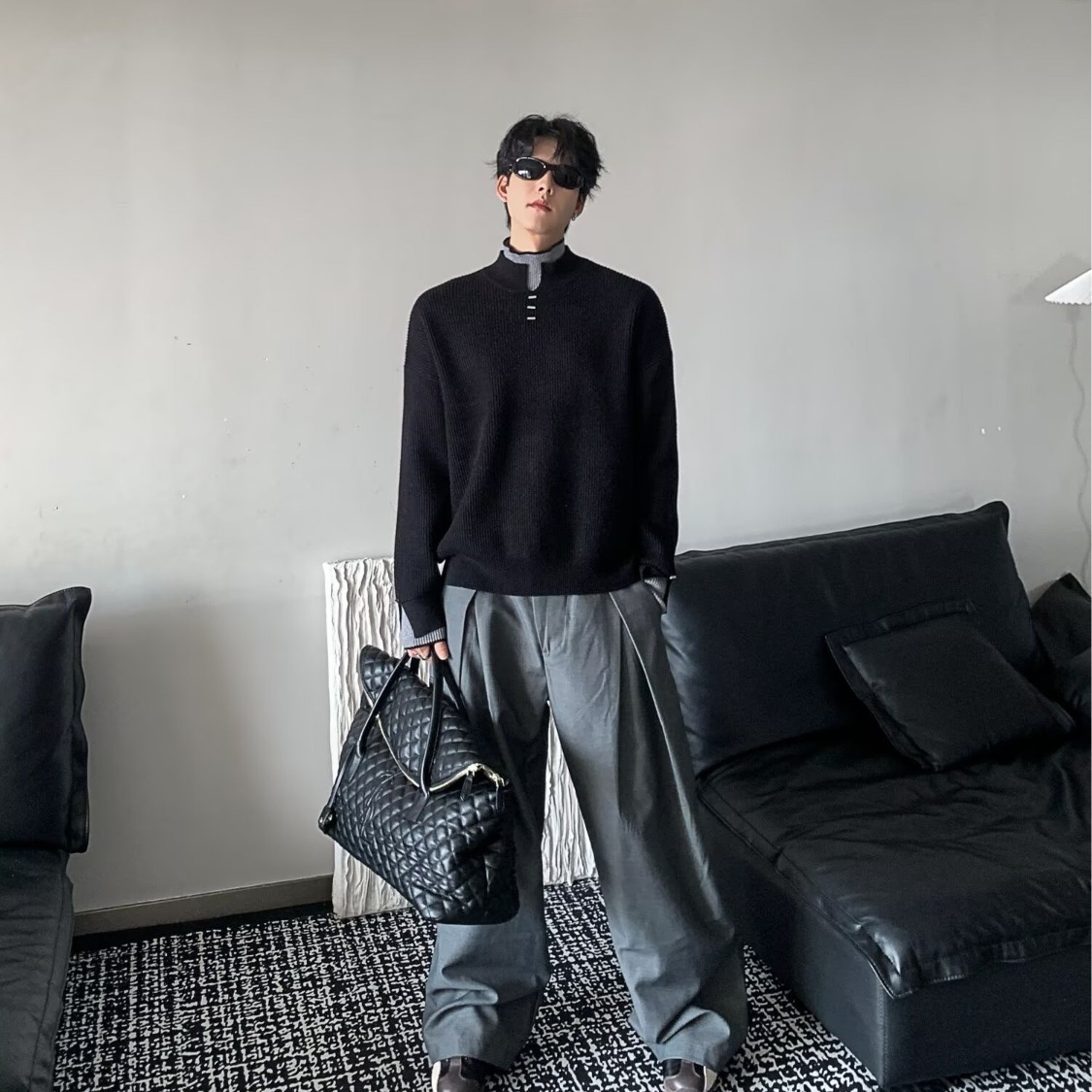 Unique Fake Two-piece Color-block Double-layer Turtleneck Sweater For Men Designer Sweater Autumn Trendy Style Simple Casual Knitted Top