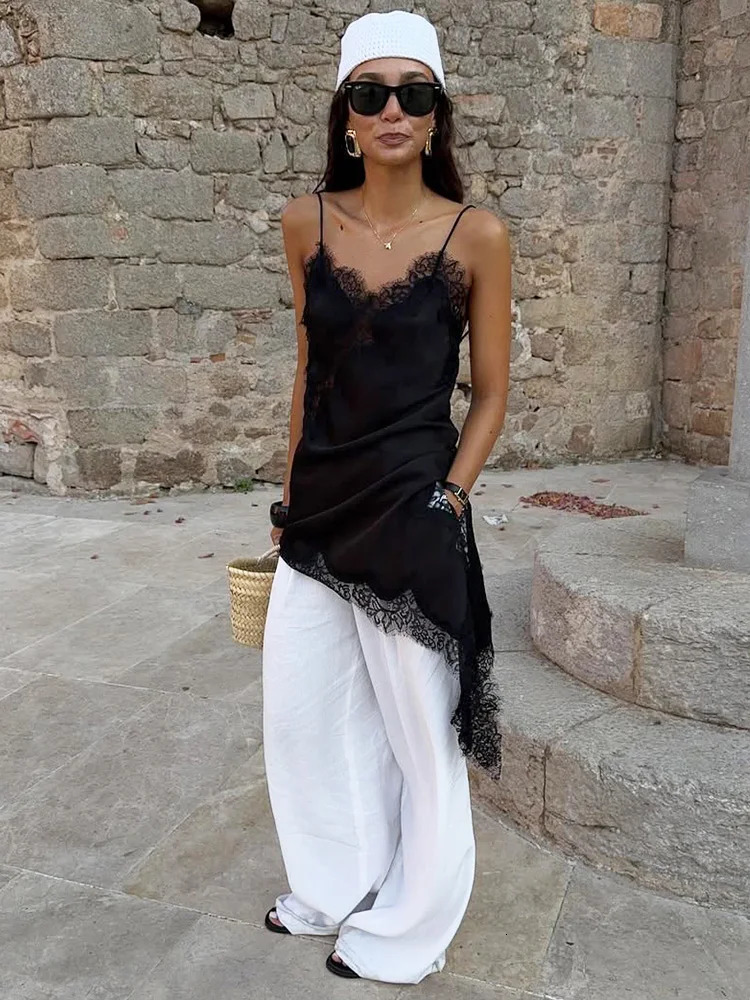 Trendix Sexy Lace Mini Sundress Ladies Summer Fashion Asymmetry Solid Slip Dresses Crop Tops Party Club Camisole Dress Women 251027