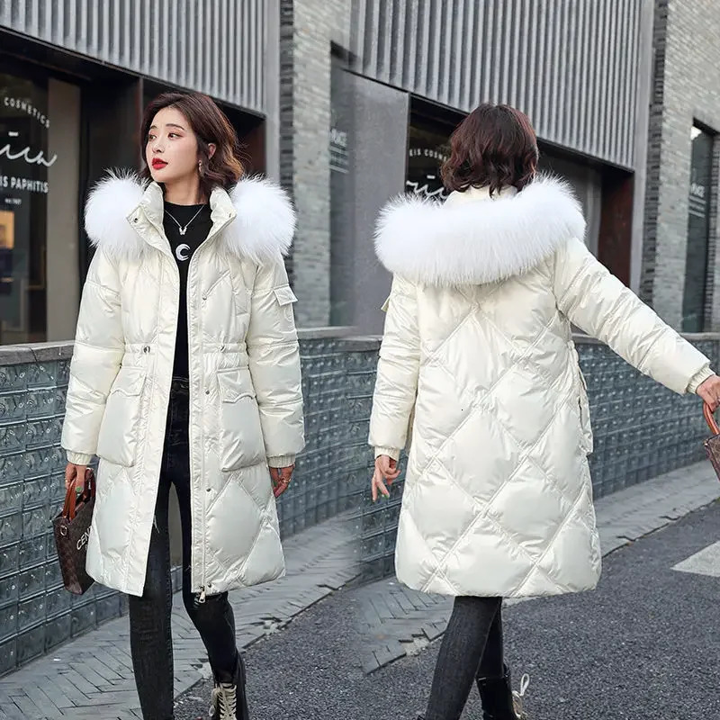 Winter Womens Cold Coat Parkas Super Hooded Long Padded Jacket Fur Collar Loose Korean Fashion Wholesale 251027