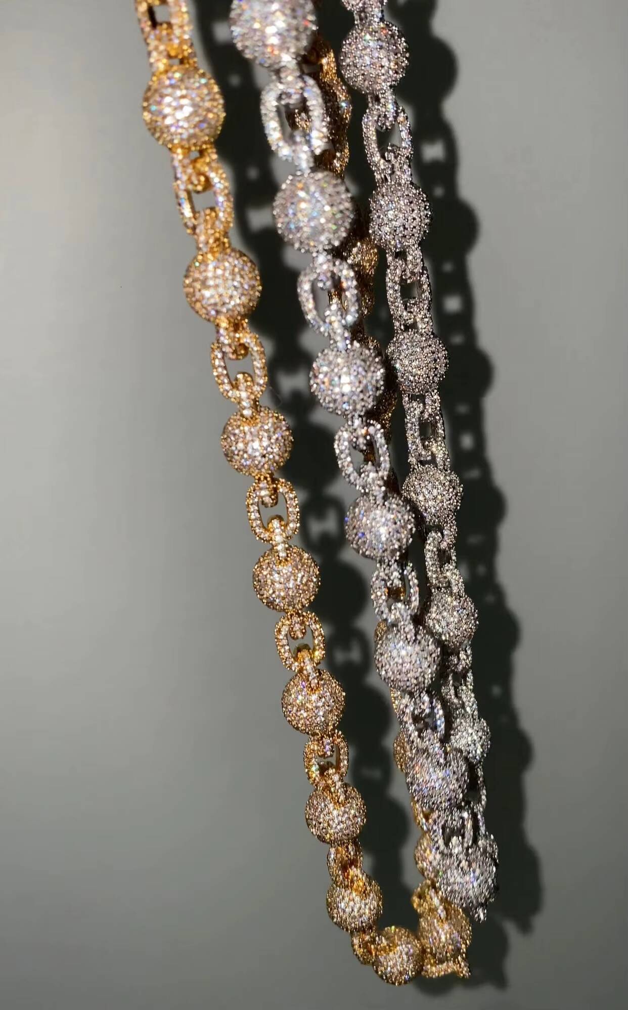 10mm 925 Sterling Silver Iced Out Ball Link Chain Men Hip Hop Bling Ball Cubic Moissanite Ball Chain Necklace