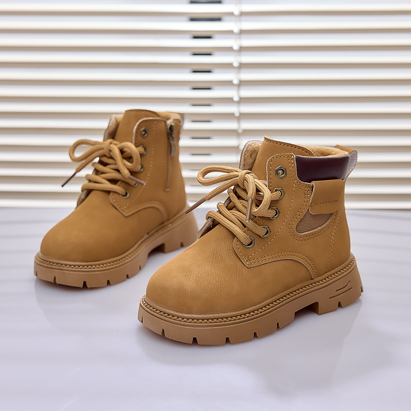 Boy Short Boots Fashion Design Toddler Kids Snow Boots Girl Children's Side Zipper Leather Warm Plush Boots Cutefeet Winter Shoes Sizes US5.5C-US