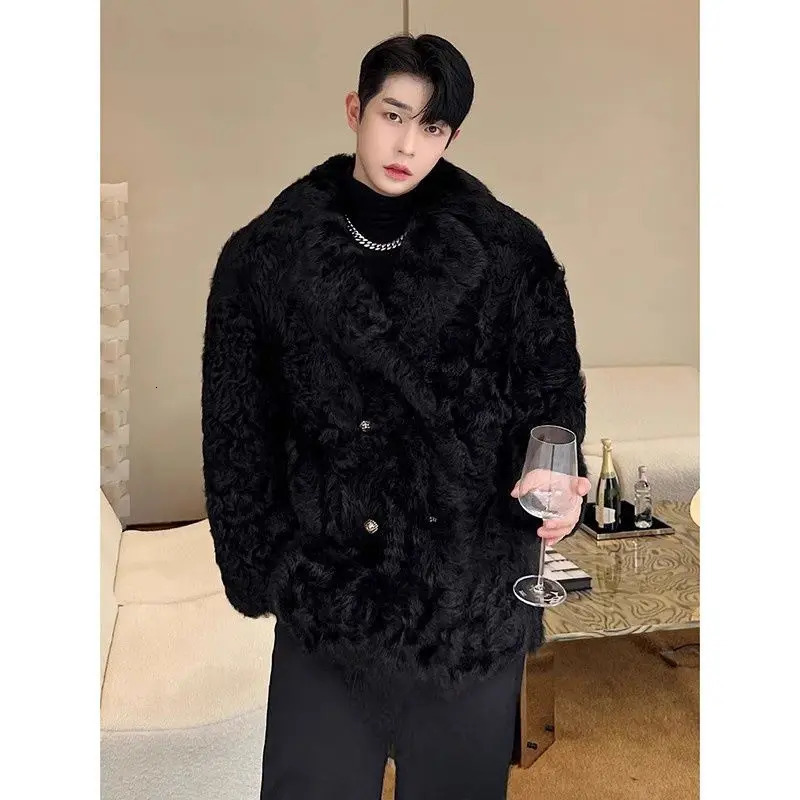HighQuality Fur Jacket Men Winter Black Blazer Soft Fluffy Faux Coat Trend LongSleeved Top n Clothes 251018