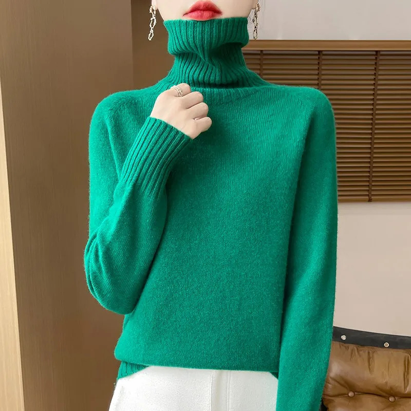 Womens Clothing Fashion Autumn And Winter Merino Wool Pullover Solid Color Long Sleeve Basic Thermal Top 100 Wool Sweater 251027
