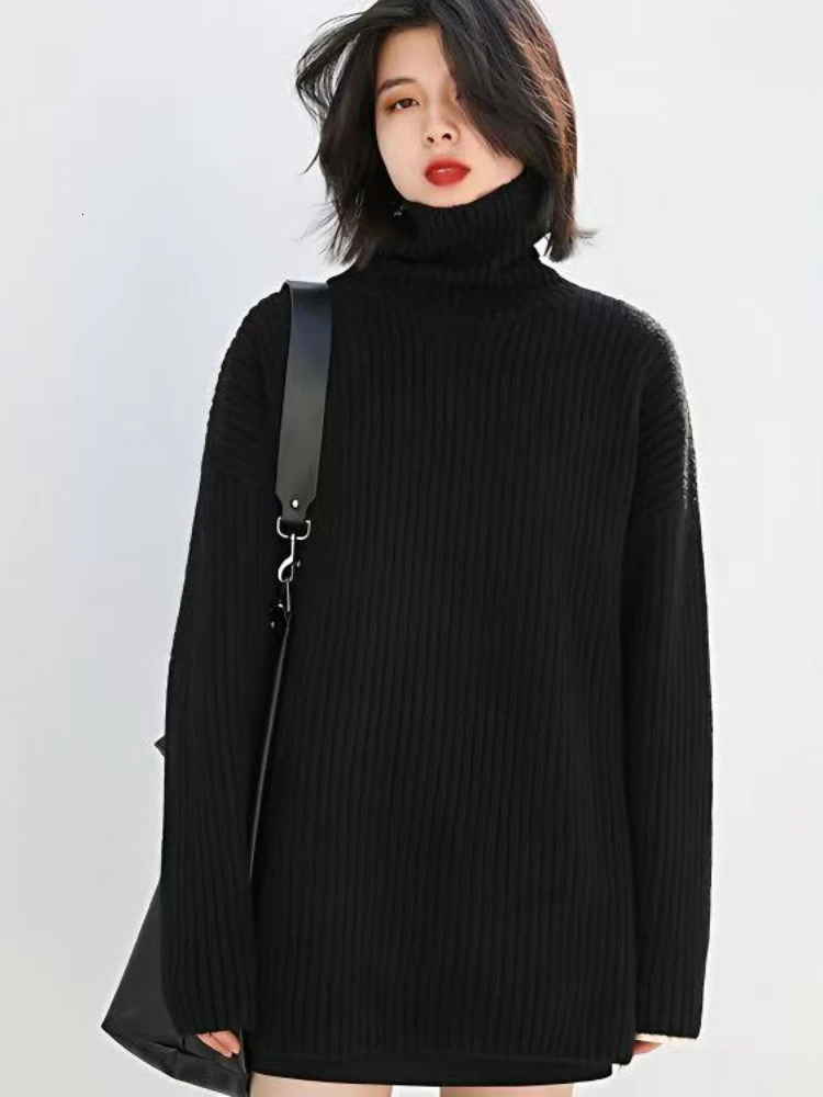 Long Sleeve Solid Comfortable Jumpers Korean Style Turtleneck Pullovers 2025 Autumn Winter Loose Casual Warm Knitted Sweater 251027