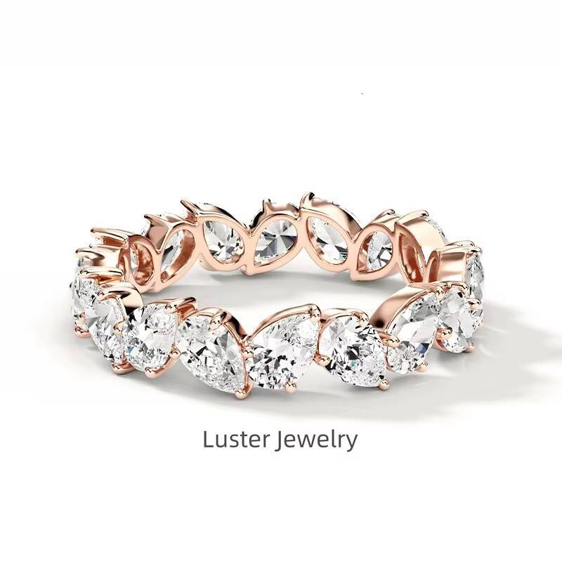 2026 Prelaunch D Color Vvs 925 Sterling Silver Moissanite Diamond Ring Pear Cut Eternity Moissanite Band Ring