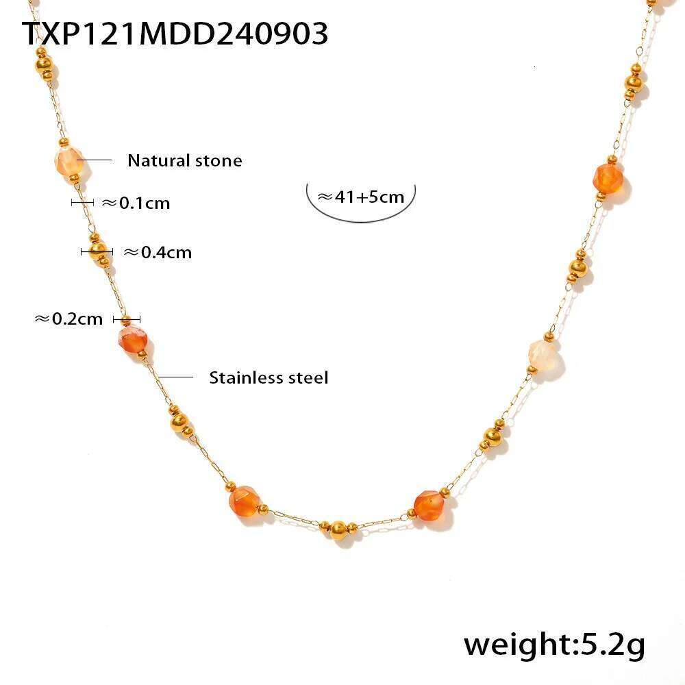 Gorgeous Orange Beige Necklace Bracelet Women Set Stainless Steel Nature Stones Beaded Pendant Female Necklaces Jewelry