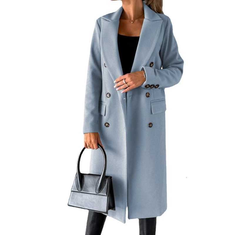Women Wool Blend Overcoat Jackets Long Sleeve Double Breasted Jackets Coat with Pocket Warm Winter Trench Coat Outerwear M251027