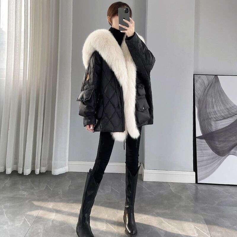 Winter New Down Cotton Women Coat Detachable Navy Collar Thick Plush Mid Length Windproof Warm Lace Up Coat Women Parkas