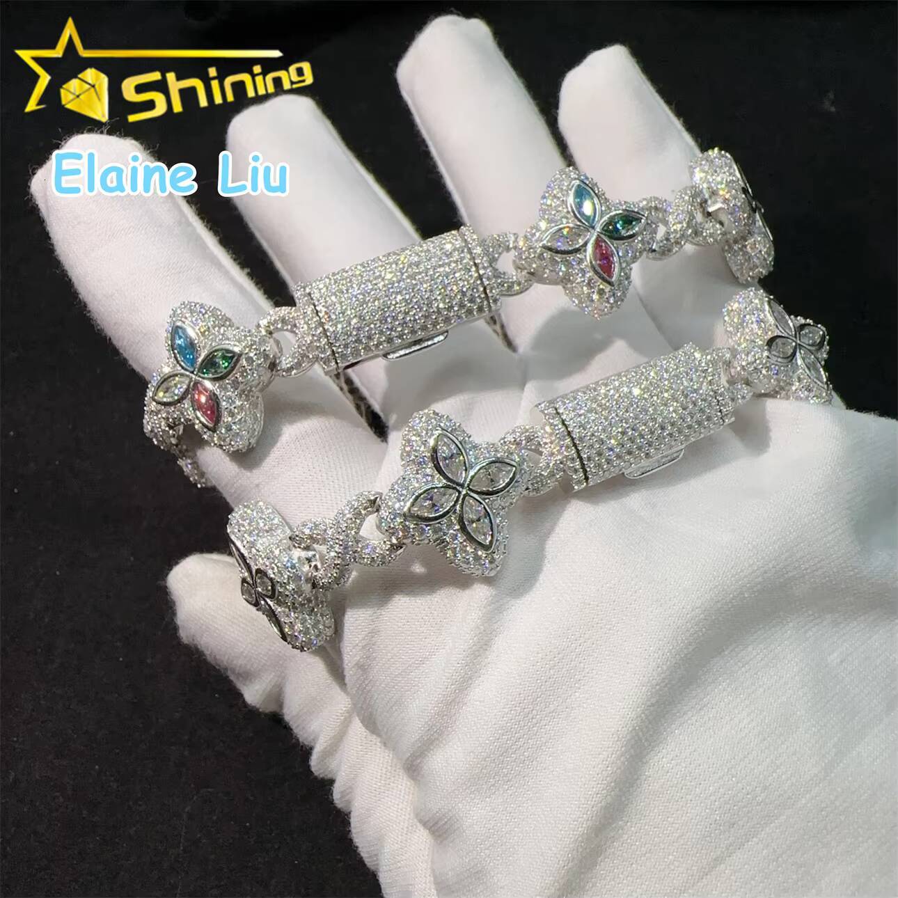 Sterling Silver 925 Cuban Link VVS Moissanite Diamond Iced Out Custom Hip Hop Miami Cuban Link Bracelet