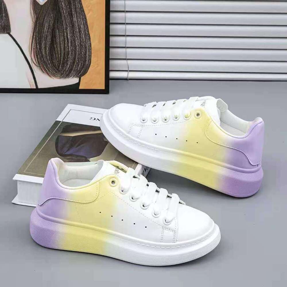 Colorful Student Thick-Soled White Sneakers AutumnThick - soled New Versatile Korean Style Casual Sports Shoes Gradient Internet Celebrity Leather