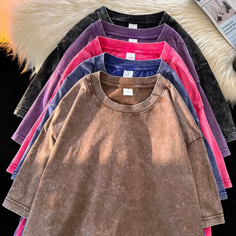 2025 Washed Vintage TShirts Street Hip Hop Retro Punk T Shirt women Harajuku Casual Cotton Short Sleeve Acid Wash TShirts tops 251027