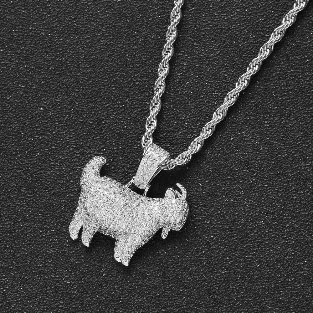 Fashion HipHop Animal Goat Pendant Necklace For Men Cuban Chain Iced Out Bling Micro Paved CZ Necklaces Punk Rock Biker Jewelry 251024