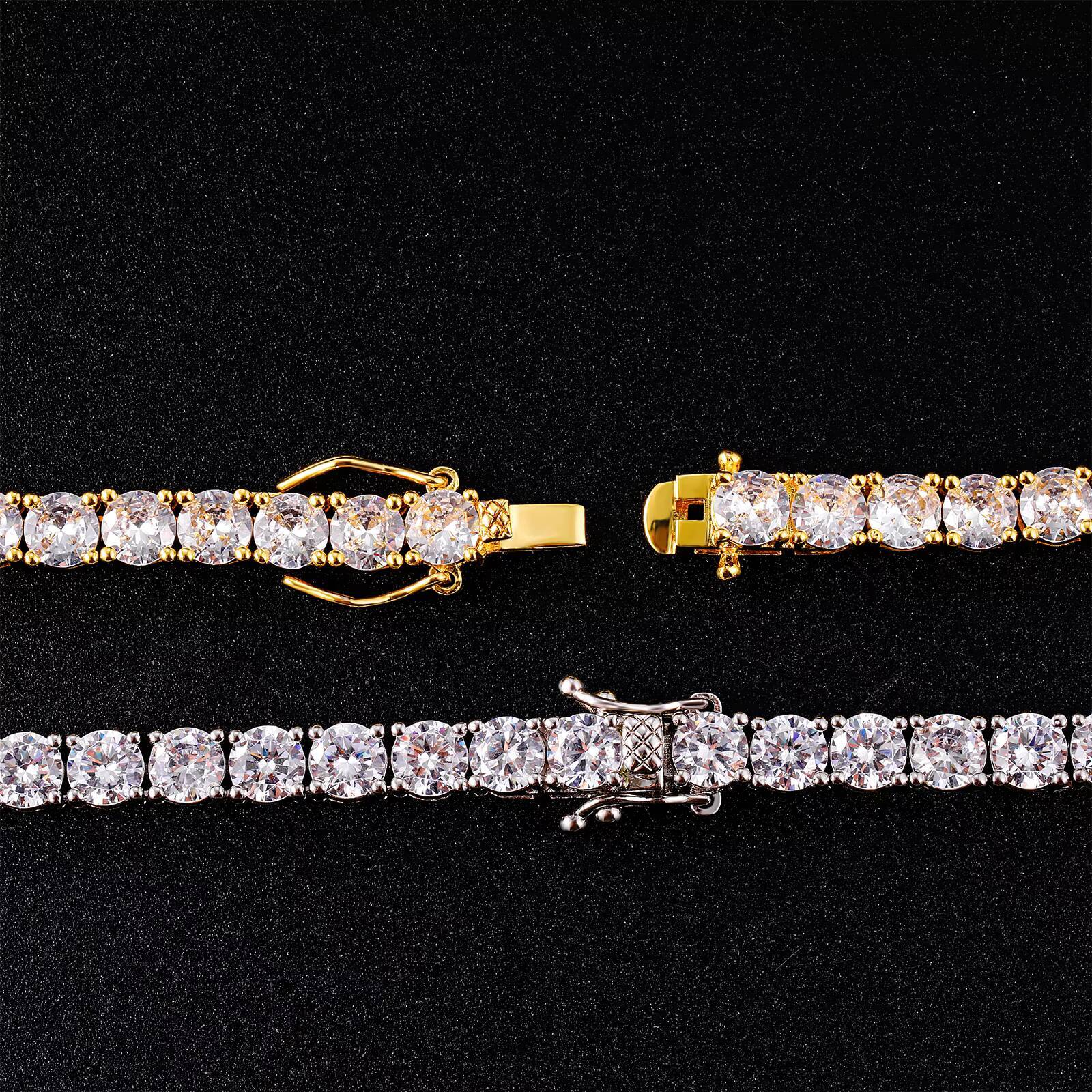 Fine Jewelry Hip Hop White Gold Brass AAAAA Cubic Zirconia Diamond Cluster Tennis Chain Bracelet Necklace for Men Women