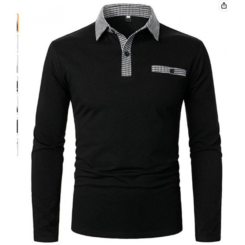 Fashion Zipper Decoration Machine Washable Polo Shirt 3D Print Patchwork Design Men's Long Sleeve Polo Fashion Casual