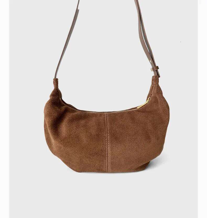 New 2025 Winter Russia Style Camel Deep Red Armpit Underarm Shoulder Matting Suede Cow Leather Female Crossbody Bag