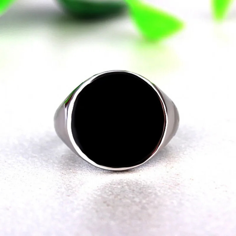 Genuine S925 Sterling Silver Ring for Men Women Fashion Round Black Cystal Glue Pure Argentum Simple Punk Jewelry 251023