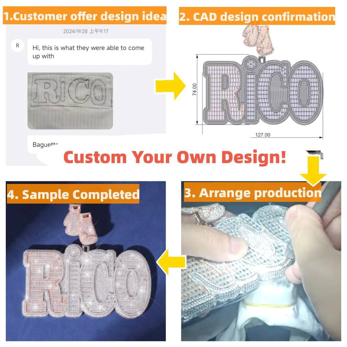 Popular Custom Name Pendant VVS D Baguette Moissanite Custom Letter Jewelry 925 Silver Pendant Necklace for Men Women