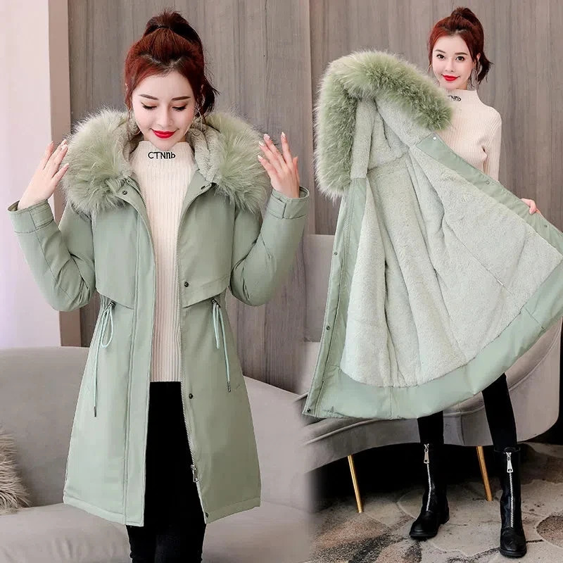 Winter Jacket Women Parka Fur Collar Long Coat Wool Liner Hooded Thick Warm Snow Wear Padded Clothes M6XL 251027