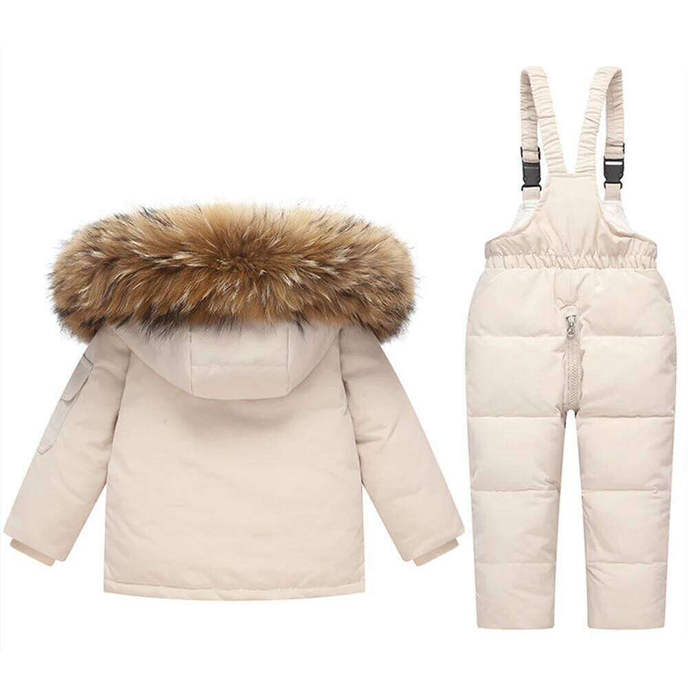 Baby Boys Snowsuits,2-Piece Fur Hooded Down Jacket With Bib Pants,Thick Warm Toddler Kids Winter Suits,Skiing Puffer Wear