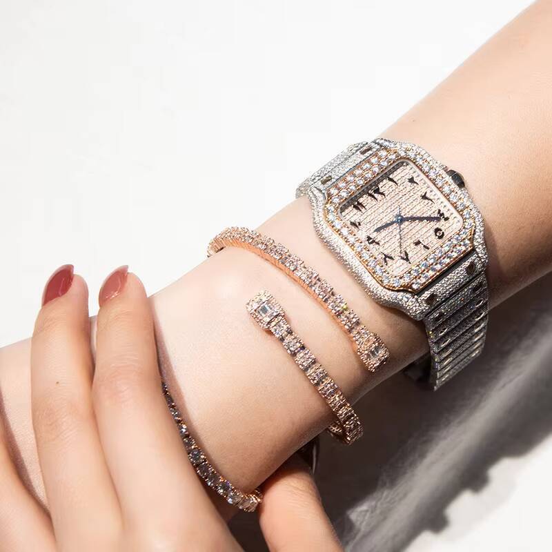 KIBO Iced Out Jewelry Adjustable Pass Diamond Tester 925 Silver Chain Cuff VVS1 Baguette Cut Moissanite Bracelet