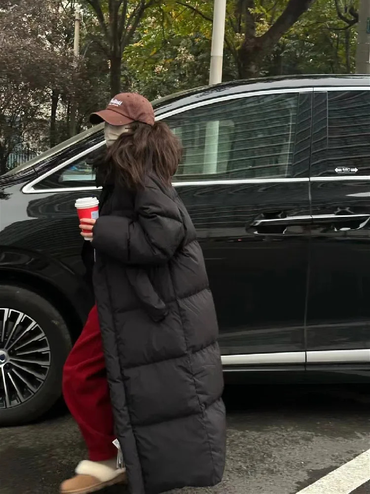 Winter Women Casual Long Sleeve Outerwear Solid Color Hooded Maxi XLong Parkas Jacket Oversized Single Breasted Warm Coat 251027