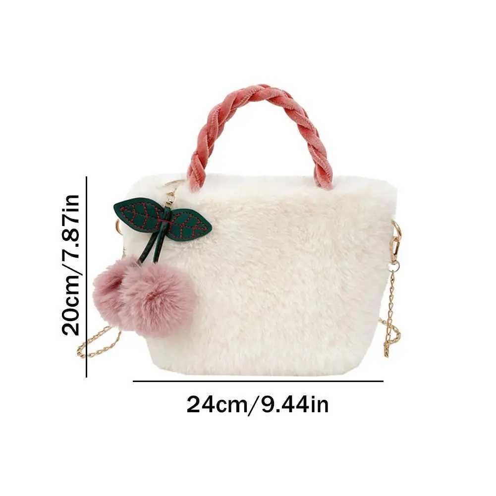 New Fashion Women Handbags Winter Furry Ladies Soft Plush Clutch Purse Shoulder Bags Fashion Female Cherry Pendant Messenger Bag Y251027