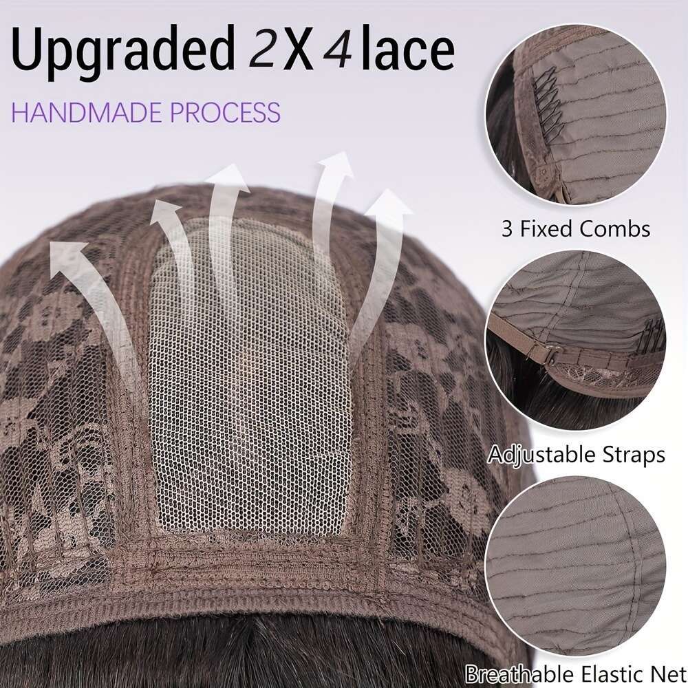 150% Density Scalp Raw Wig - Glueless HD Front Bob Cut With Bangs, 2X4 Lace For & All Ethnicities, Natural Looking Short Replacement, No Glue Needed S