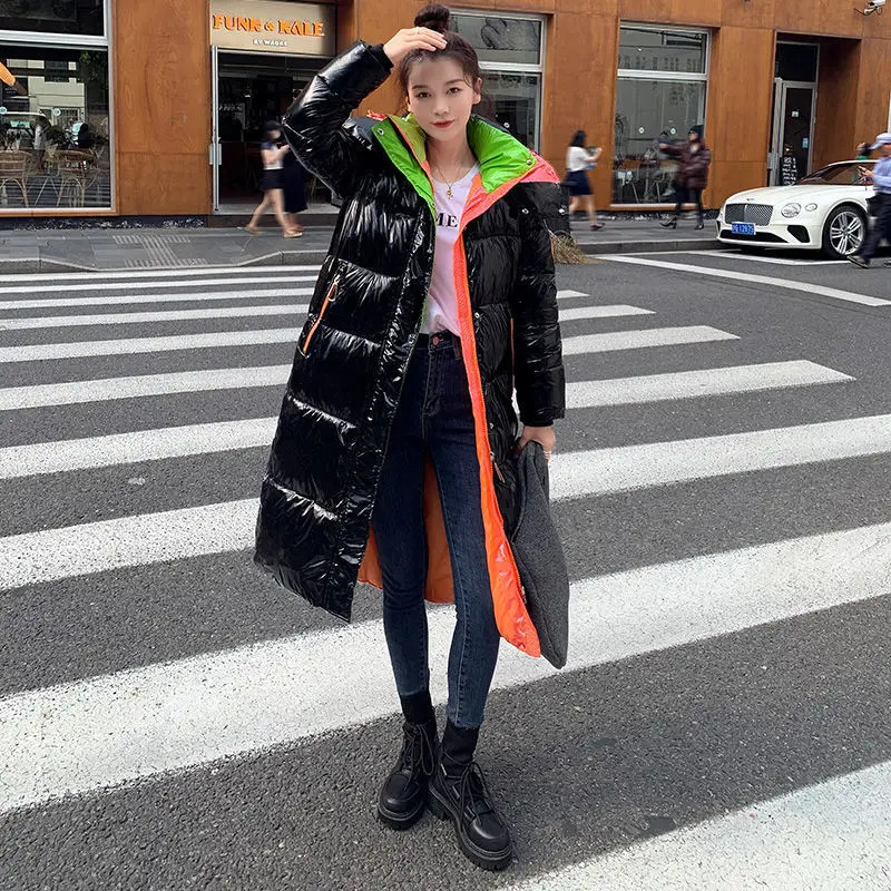 Waterproof Coats Fashion Winter Down Cotton Jacket Womens Glossy Colorful Femme Thick Warm Long Hooded Puffer Parkas 251027
