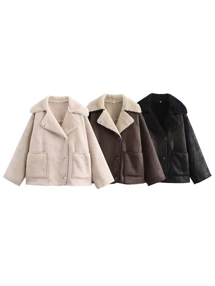 winter jacket women HH Women Fashion Faux Leather Fleece Coats Long Sleeve Jacket Autumn Winter Casual Outwear Vintage High Street Lady Chic Jackets