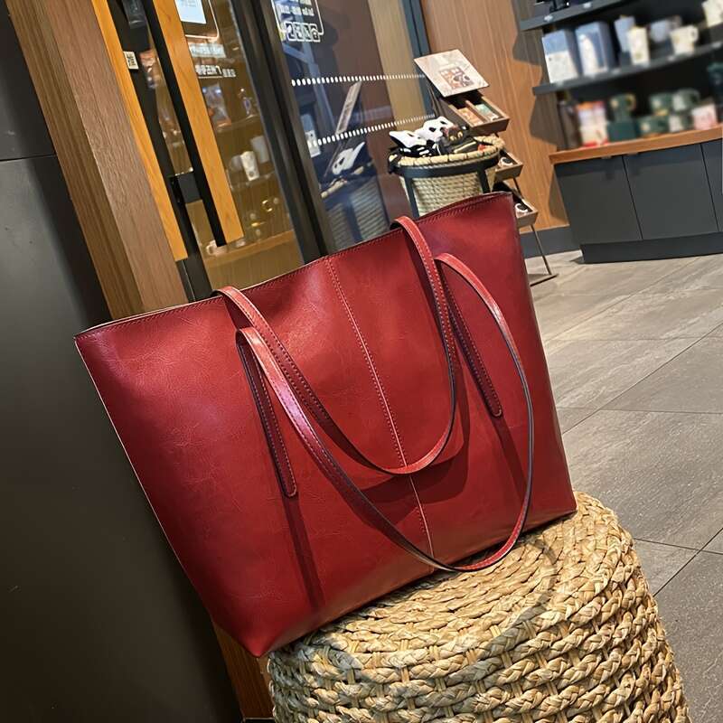 Red Genuine Leather With Double Compartment & Zipper Inner Pocket, Large Capacity For Women, Hand Washable Fixed Strap Design, Elegant Accessory Vinta