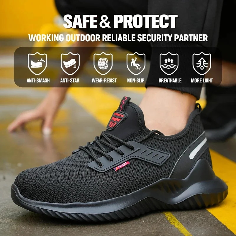 Lightweight Safety Shoes Men Steel Toe Sneakers Puncture Proof Breathable Safety Boots Man Dangerous Construction Work Foorwear 251023