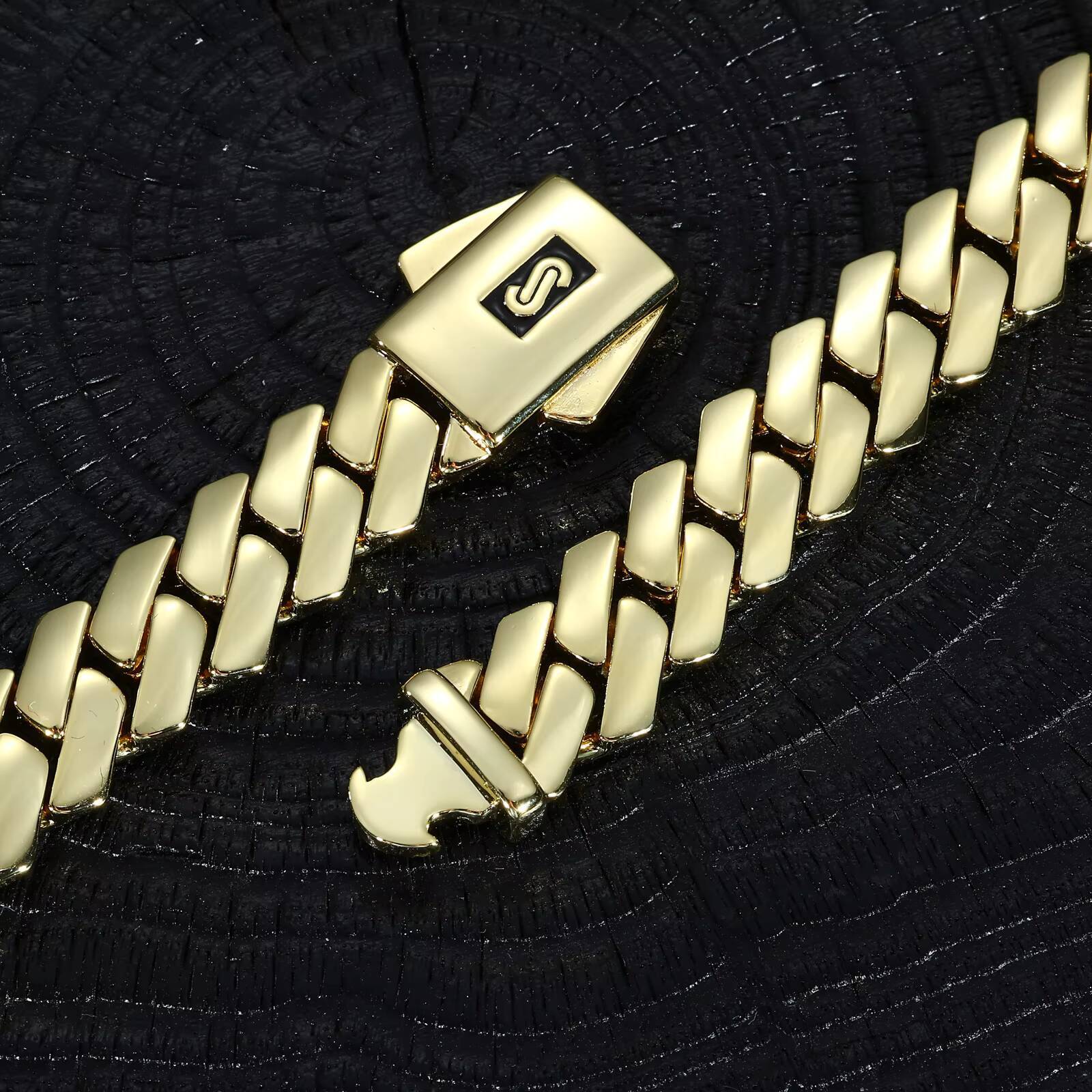 EDGE Plain Lock Monaco Chain Mens Bracelet 14K Gold Plated Miami Cuban Link Bracelet Wholesale Hip Hop Jewelry Cadena