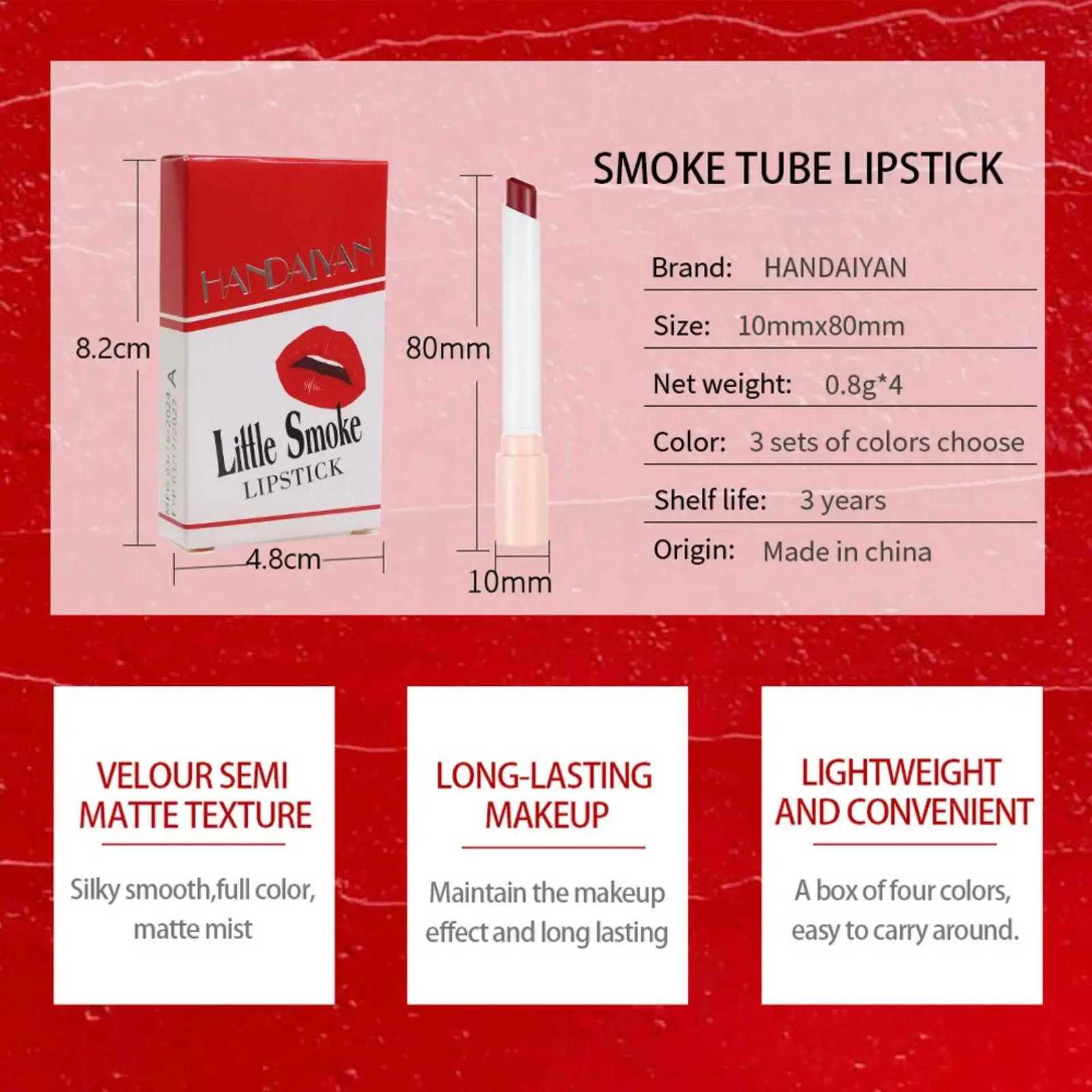 4PCS Matte Lipstick Set Long Lasting Velvet Lip Glaze Nude Lip Tint Makeup Cosmetic Cigarette Lip Stick Waterproof Non Transfer W251027