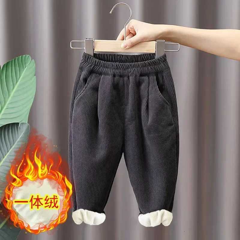 2025 Childrens Clothing Baby Thickened Warm Fleece Pants Winter Striped Trousers Elastic Cuff Boys Girls Kids PantT251027