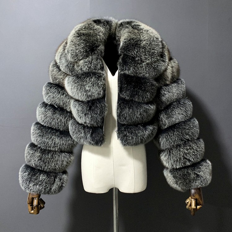 Elegant Ladies' Short-Collar Jacket Featuring Plush Fake Fox Tail Sleeves & Stylish Fur-Like Finish